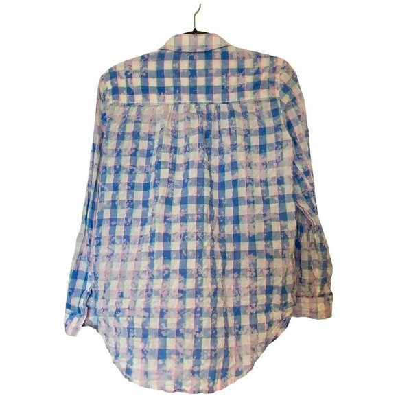 ANTHROPOLOGIE Pilcro and the Letterpress Neon Plaid Check Shirt Blue Size Small - Picture 2 of 5